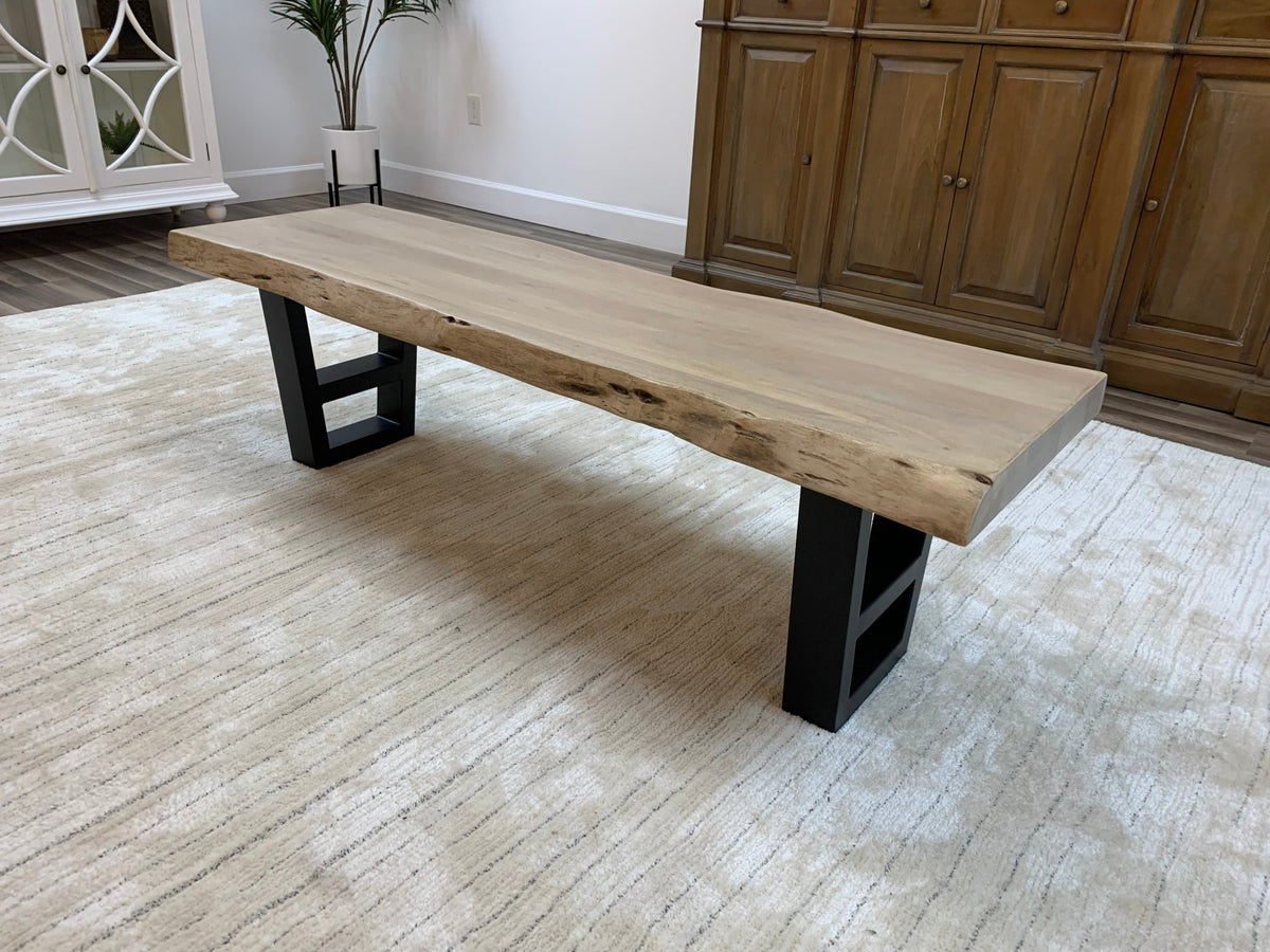 Malcolm 60" Acacia Live Edge Dining Bench - New White Wash - snyders.furniture