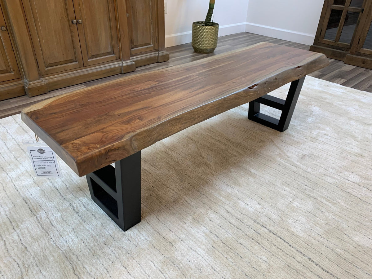 Malcolm 72" Acacia Live Edge Dining Bench - Natural + Gray - snyders.furniture