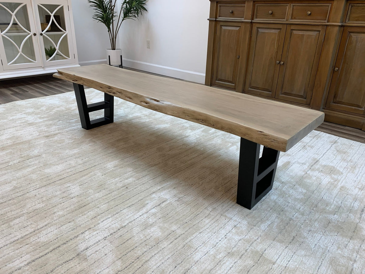 Malcolm 72" Acacia Live Edge Dining Bench - New White Wash - snyders.furniture