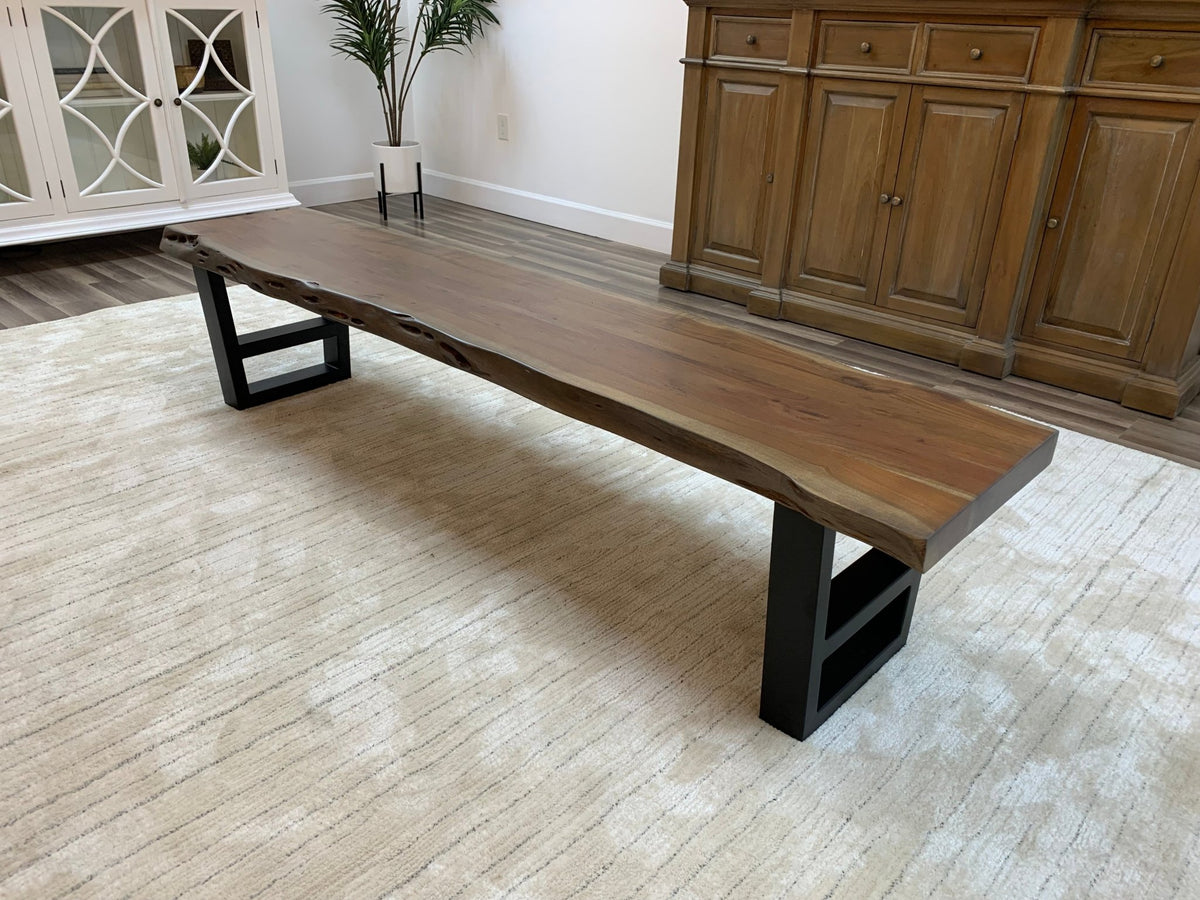 Malcolm 84" Acacia Live Edge Dining Bench - Natural + Gray - snyders.furniture