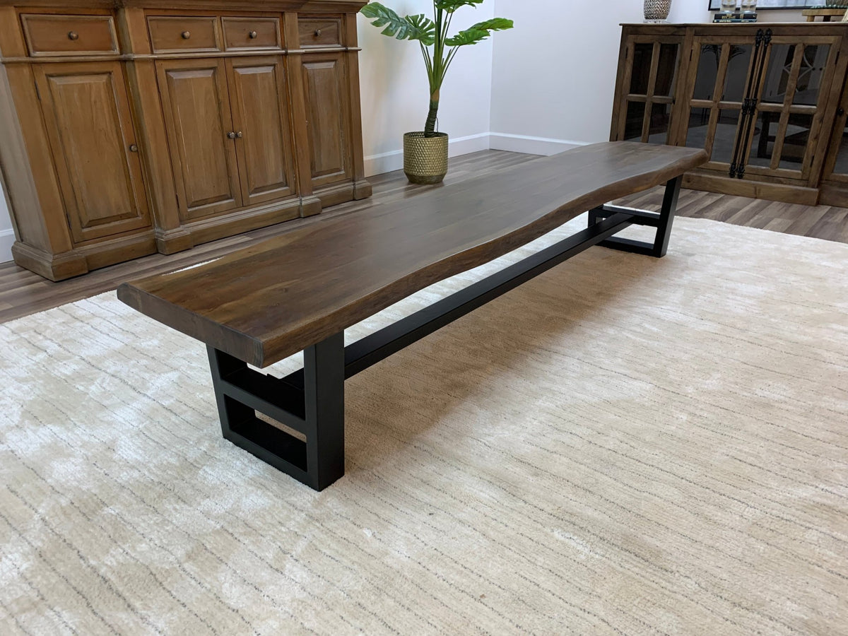 Malcolm 96" Acacia Live Edge Dining Bench - Natural + Black - snyders.furniture