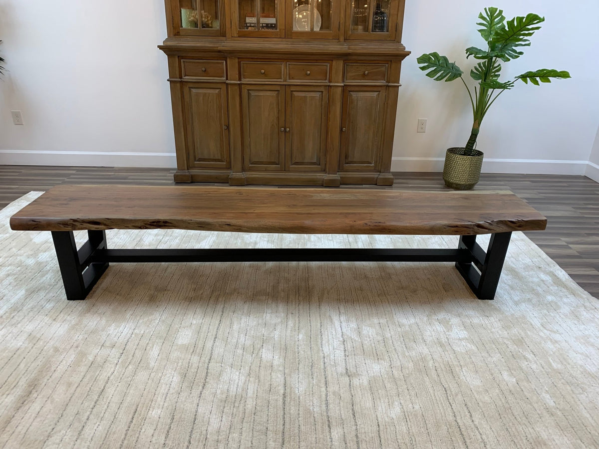 Malcolm 96" Acacia Live Edge Dining Bench - Natural + Gray - snyders.furniture