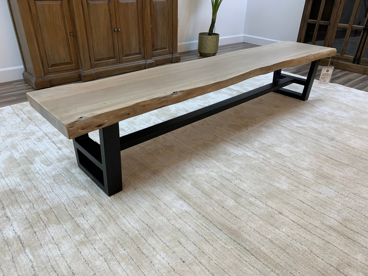 Malcolm 96" Acacia Live Edge Dining Bench - New White Wash - snyders.furniture