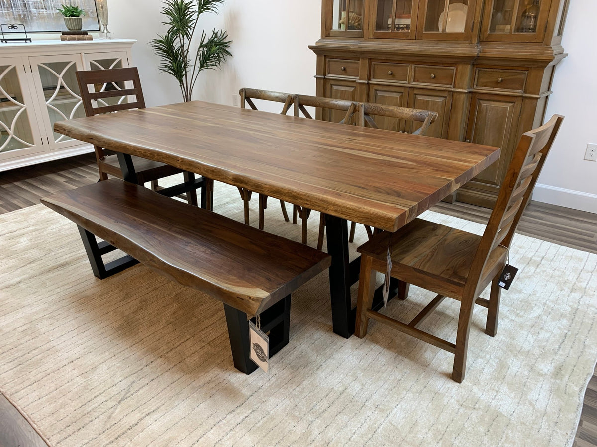 Malcolm Acacia 84" Live Edge Dining Table - Natural + Gray - snyders.furniture