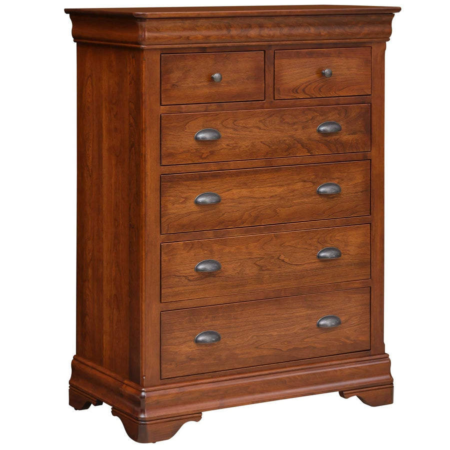 Cherry chest of drawers with two small top drawers over four wide cup-pull drawers and bracket feet