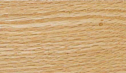 Natural finish oak wood sample showing pale golden tan color with open straight oak grain texture