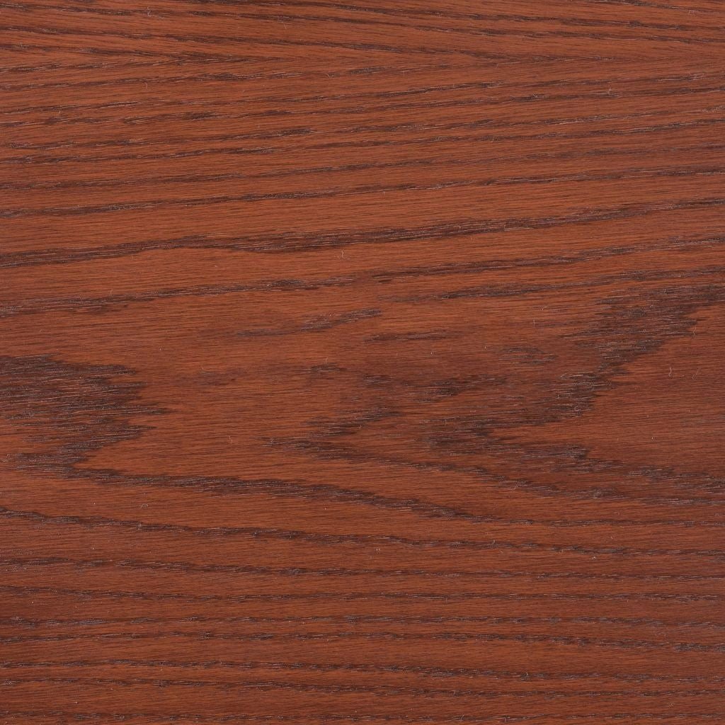 Acres stain on oak, a warm cinnamon brown swatch with strong dark oak grain arcs