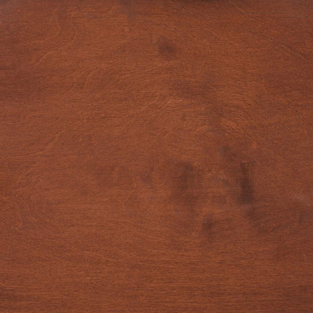 Washington stain on maple, a warm reddish cinnamon swatch with soft cloudy figure in the grain