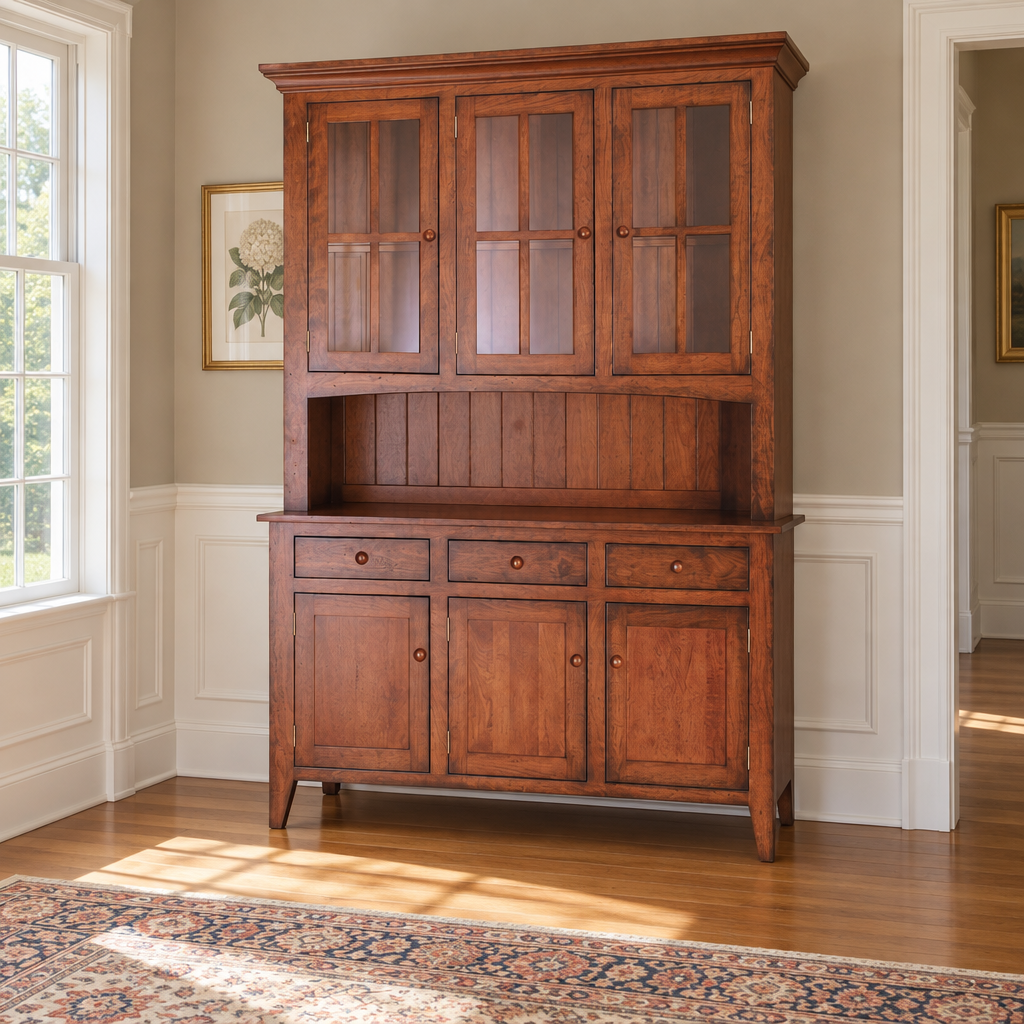 Amish Solid Wood Biltmore Hutch shown in the dining room of a traditional colonial home