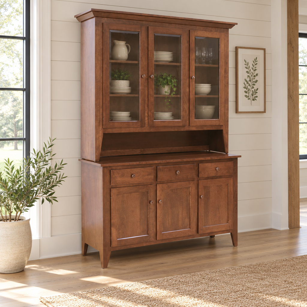 Amish Solid Wood Valley Shaker Hutch shown in the dining room of a modern farmhouse home