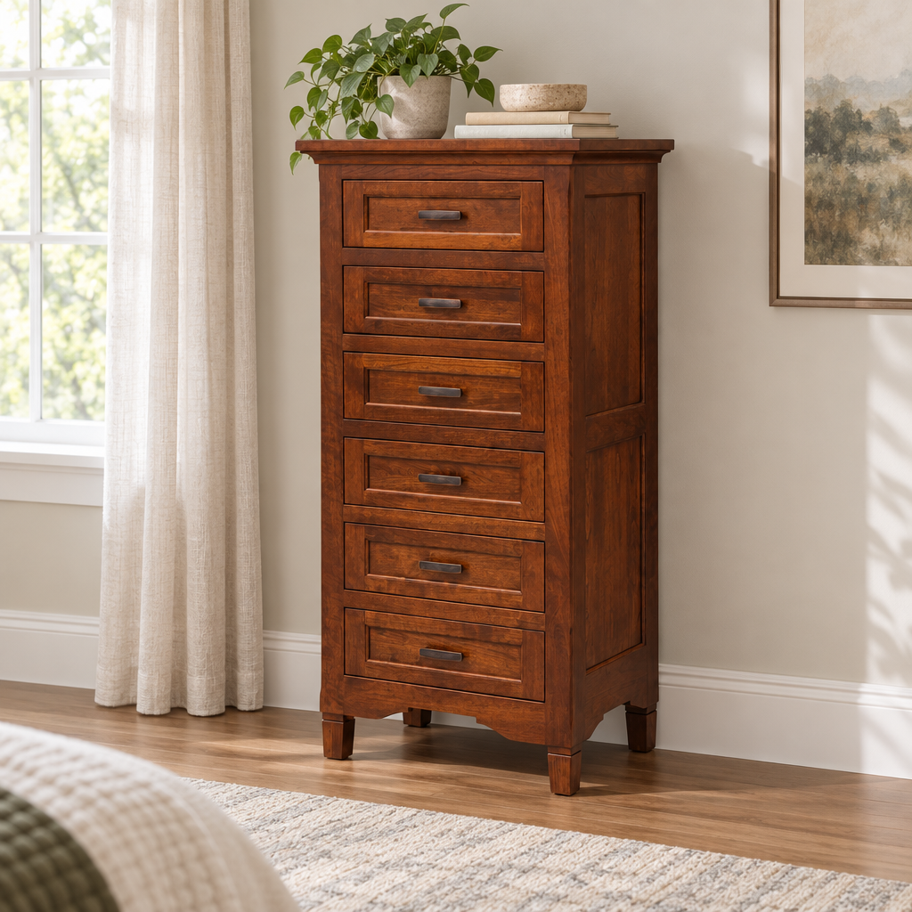 Amish Lexington Solid Wood Lingerie Chest shown in the bedroom of a transitional home