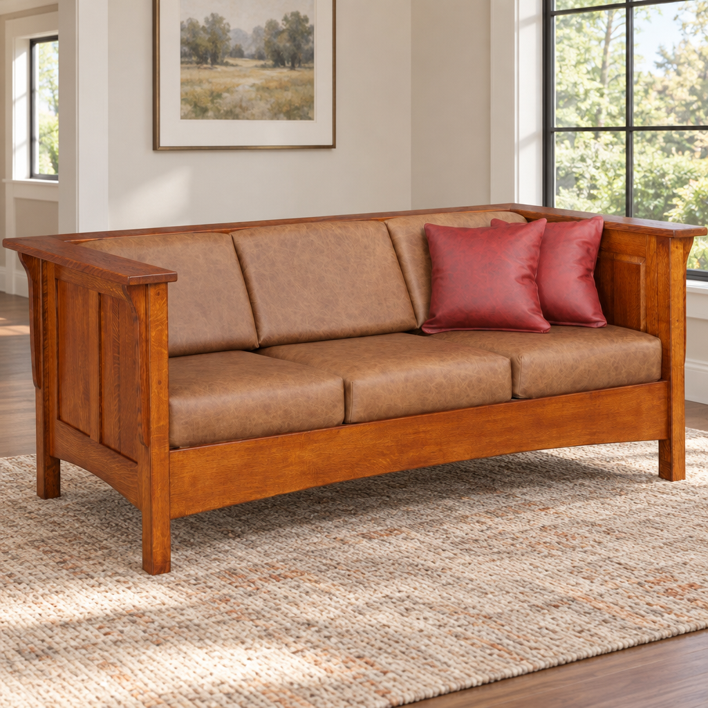 Amish Panel Mission Club Sofa shown in the living room of a transitional home