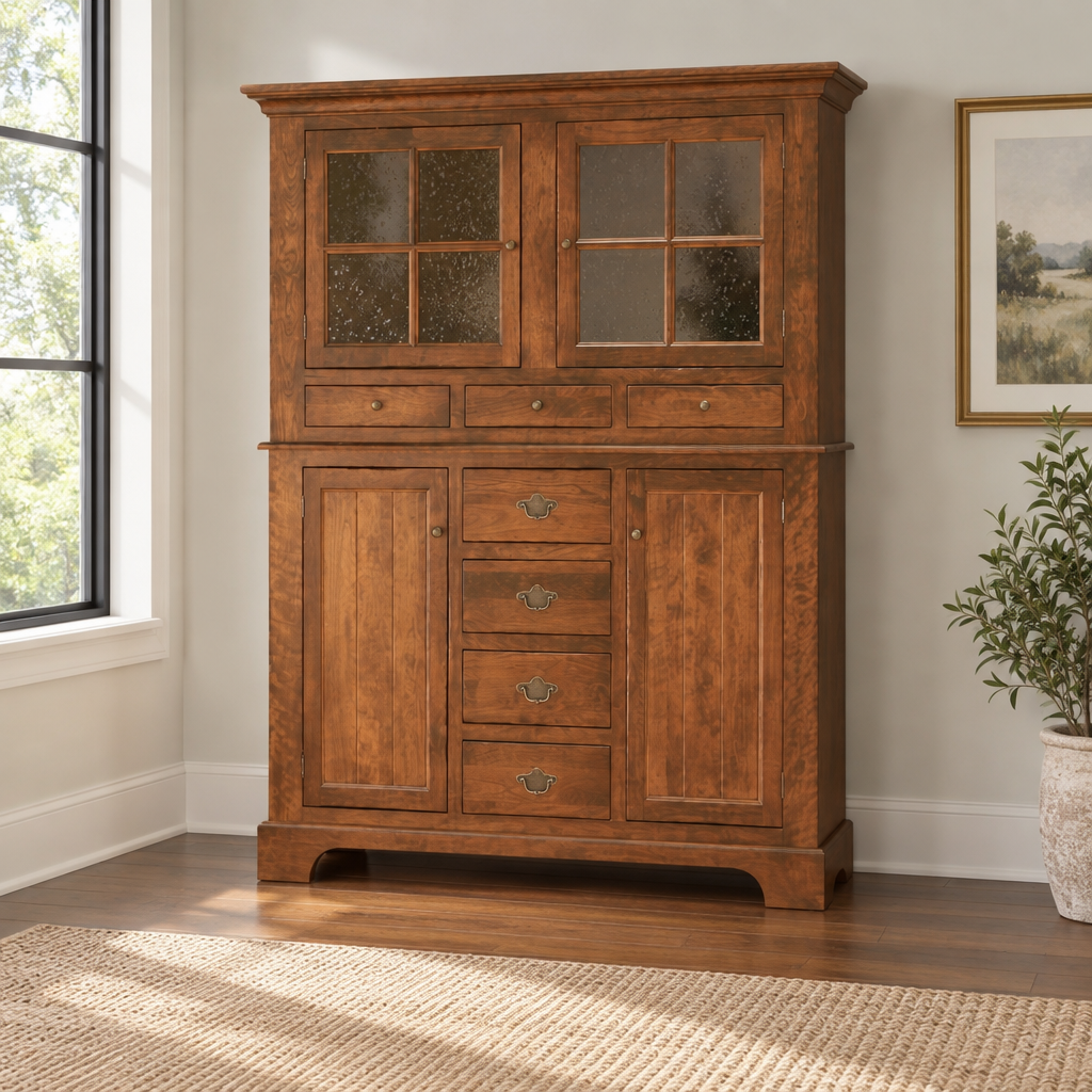Amish Solid Wood Alexandria Hutch shown in the dining room of a transitional home