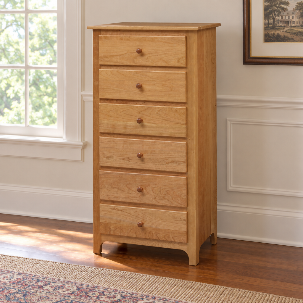 Plymouth Amish Solid Wood Lingerie Chest shown in the bedroom of a traditional colonial home