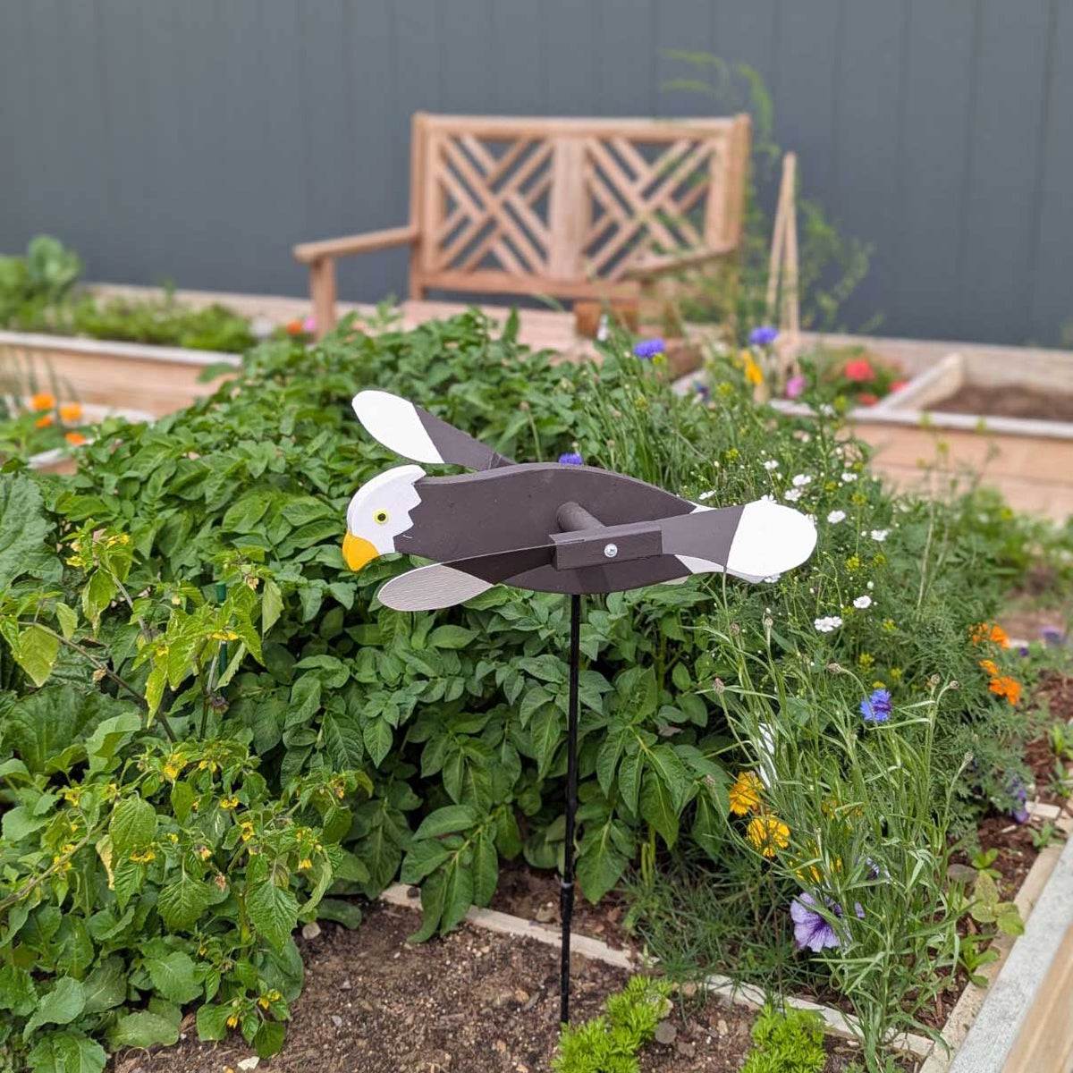 Amish Garden Wood Eagle Whirlybird Wind Spinner