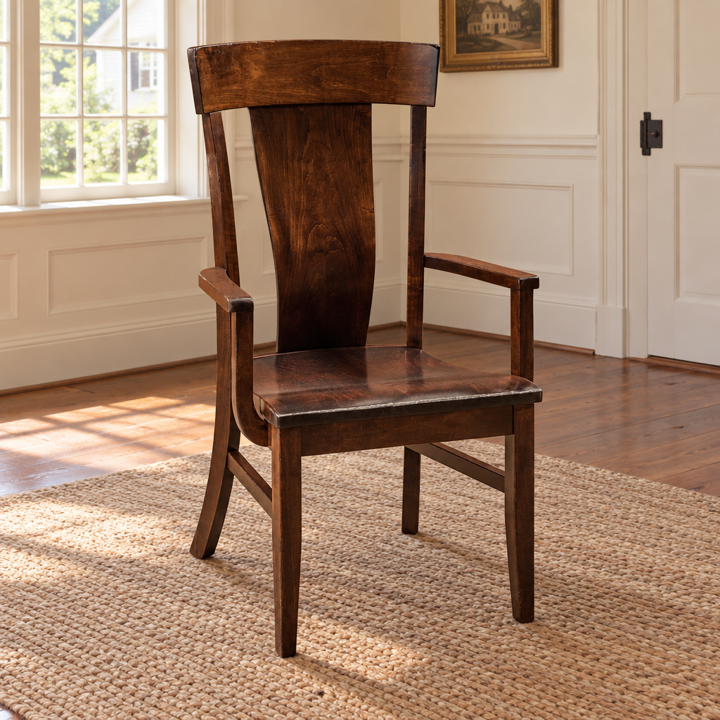 Baldwin Amish Solid Wood Arm Chair shown in the dining room of a traditional colonial home