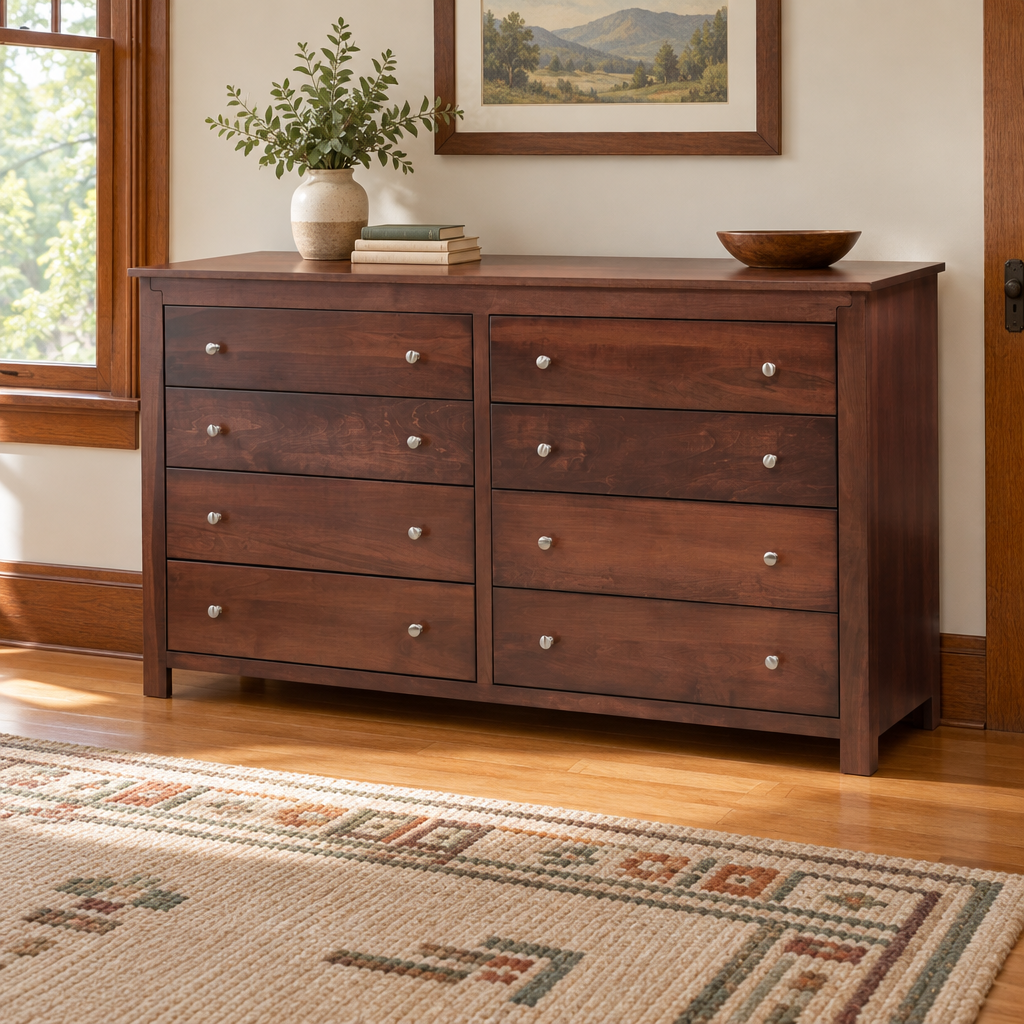 Amish Poughkeepsie 8-Drawer Dresser shown in the bedroom of a craftsman bungalow home