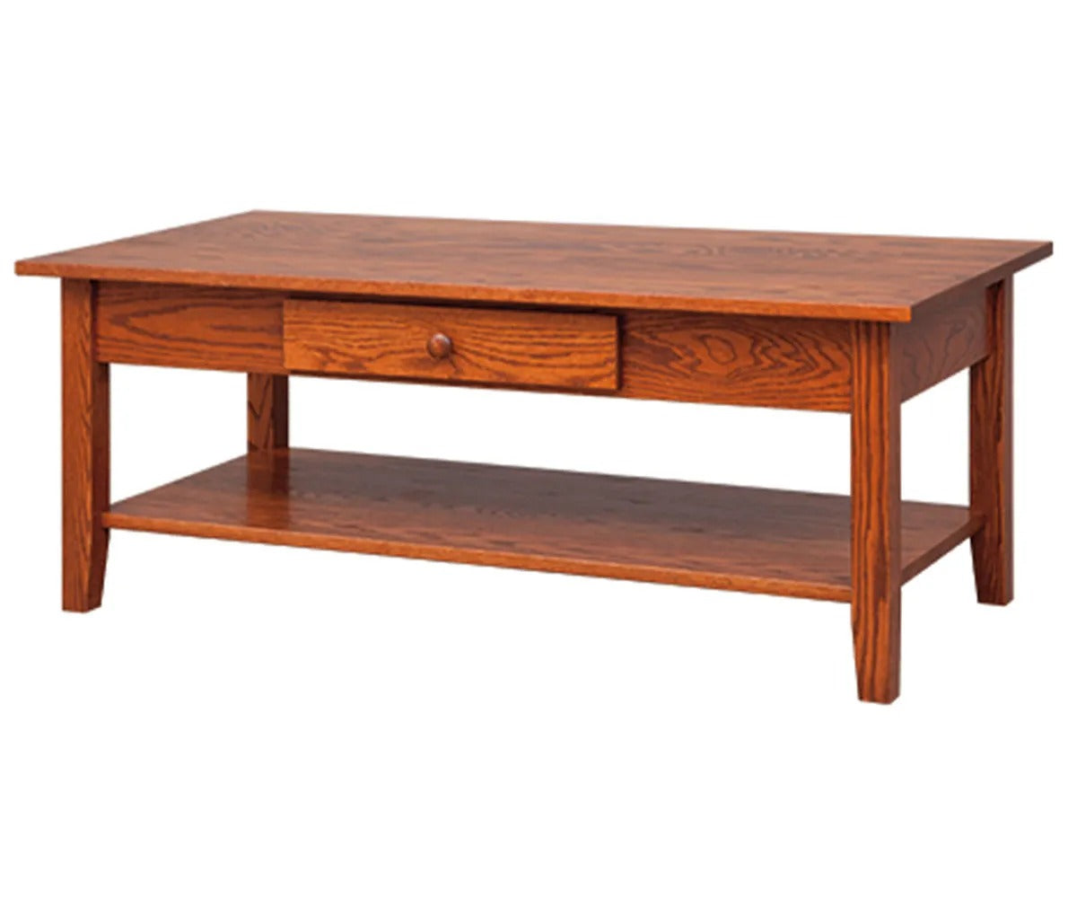Amish Shaker 46" Coffee Table with Drawer and Shelf