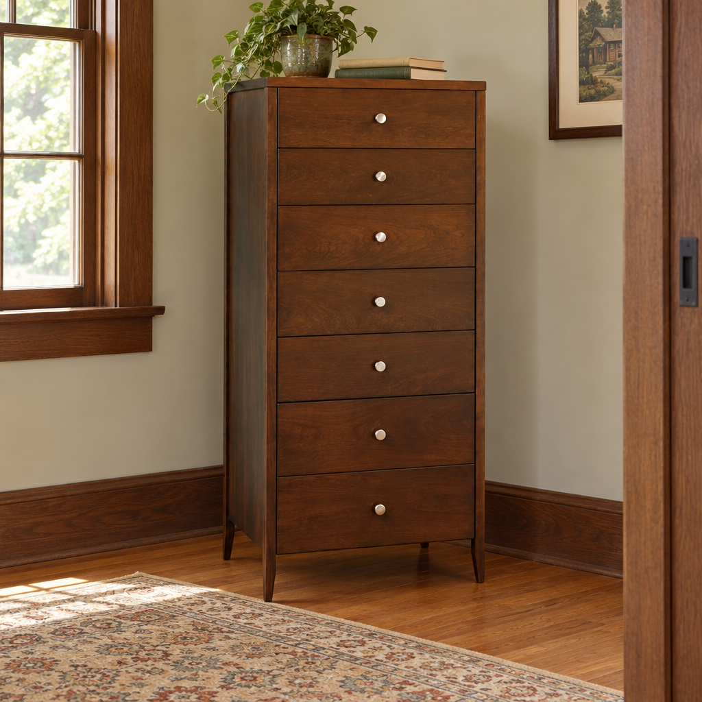 Amish Solid Wood Northampton Lingerie Chest shown in the bedroom of a craftsman bungalow home