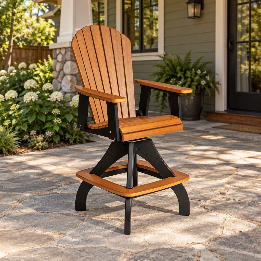 Amish Saranac Poly Patio Swivel Bar Chair shown in the back patio of a craftsman bungalow home