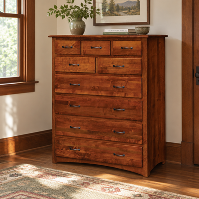 Manchester Amish Large Chest of Drawers shown in the bedroom of a craftsman bungalow home