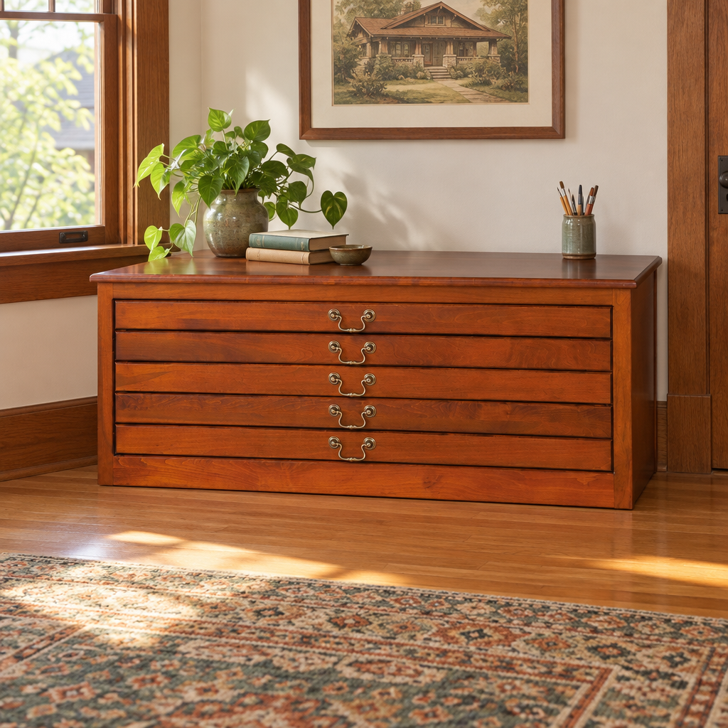 Amish 5-Drawer Flat File Cabinet shown in the home office of a craftsman bungalow home