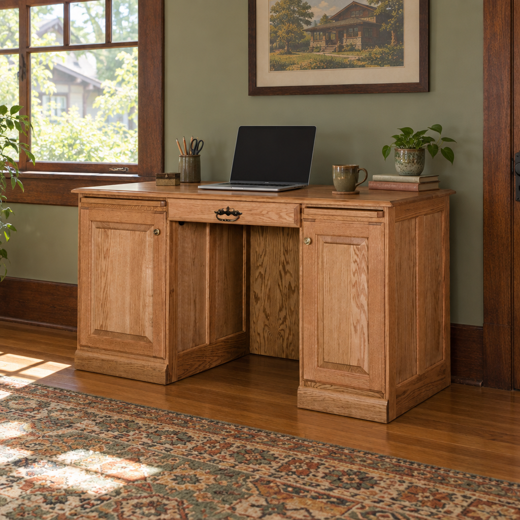 Amish Traditional 55" Flat Top Computer Desk shown in the home office of a craftsman bungalow home