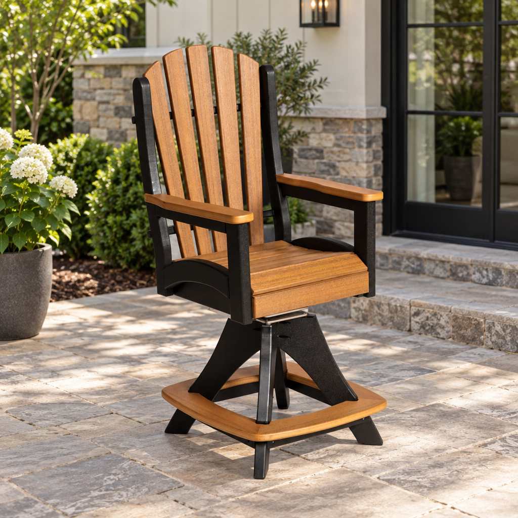 Amish Montouk Poly Patio Counter Height Chair w/arm shown in the back patio of a transitional home