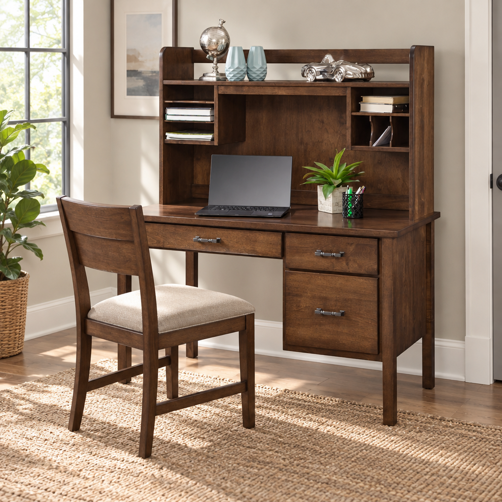 Amish Eshton Student Desk with Hutch shown in the home office of a transitional home