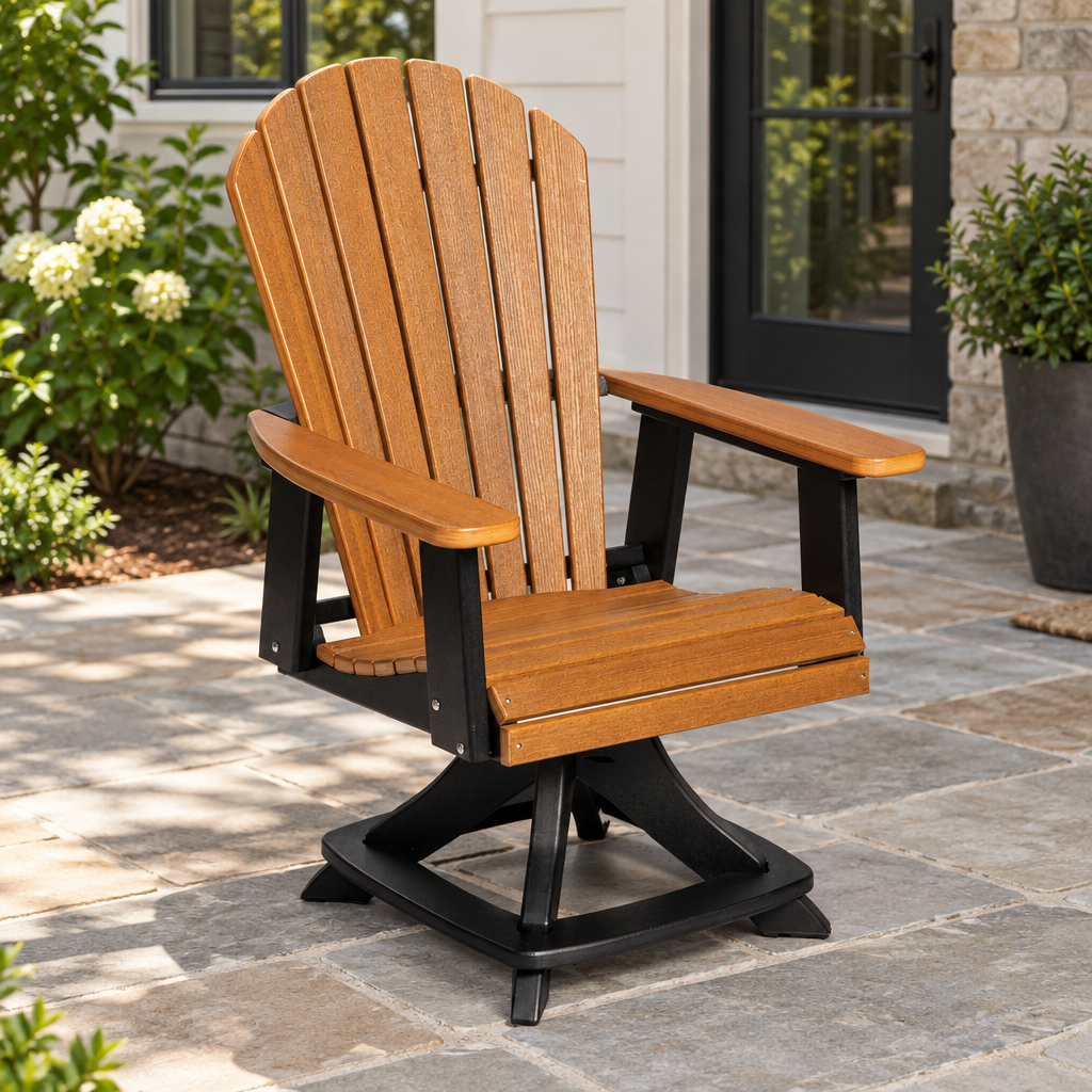 Amish Saranac Poly Patio Swivel Dining Chair shown in the back patio of a transitional home