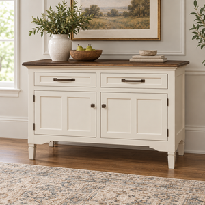 Amish Lexington 2-Drawer Dining Room Storage Buffet shown in the dining room of a transitional home