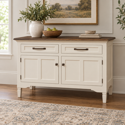 Amish Lexington 2-Drawer Dining Room Storage Buffet shown in the dining room of a transitional home