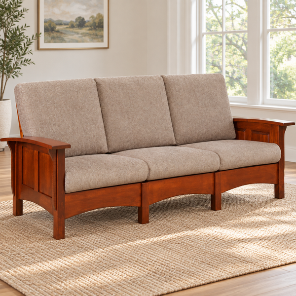 Amish Craftsman Morris Sofa shown in the living room of a transitional home