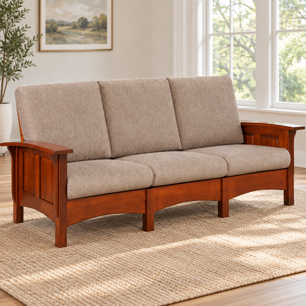 Amish Craftsman Morris Sofa shown in the living room of a transitional home