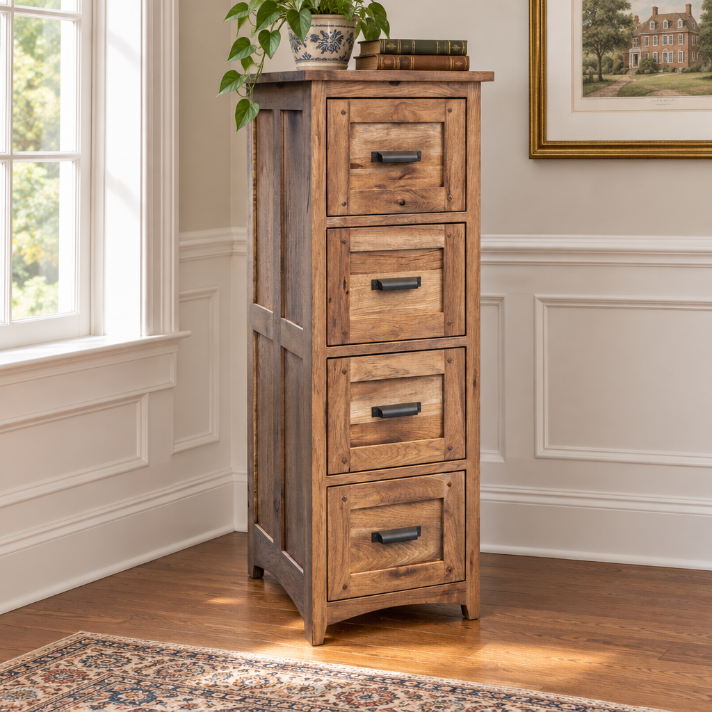Amish Belmont 4-Drawer File Cabinet shown in the home office of a traditional colonial home