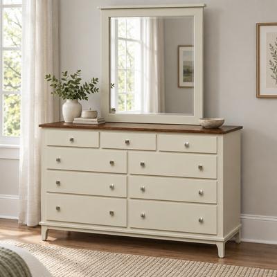 Amish Wynmoor 60" Triple Dresser shown in the bedroom of a transitional home