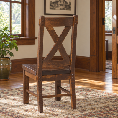 Amish Denver Rustic Dining Chair shown in the dining room of a craftsman bungalow home