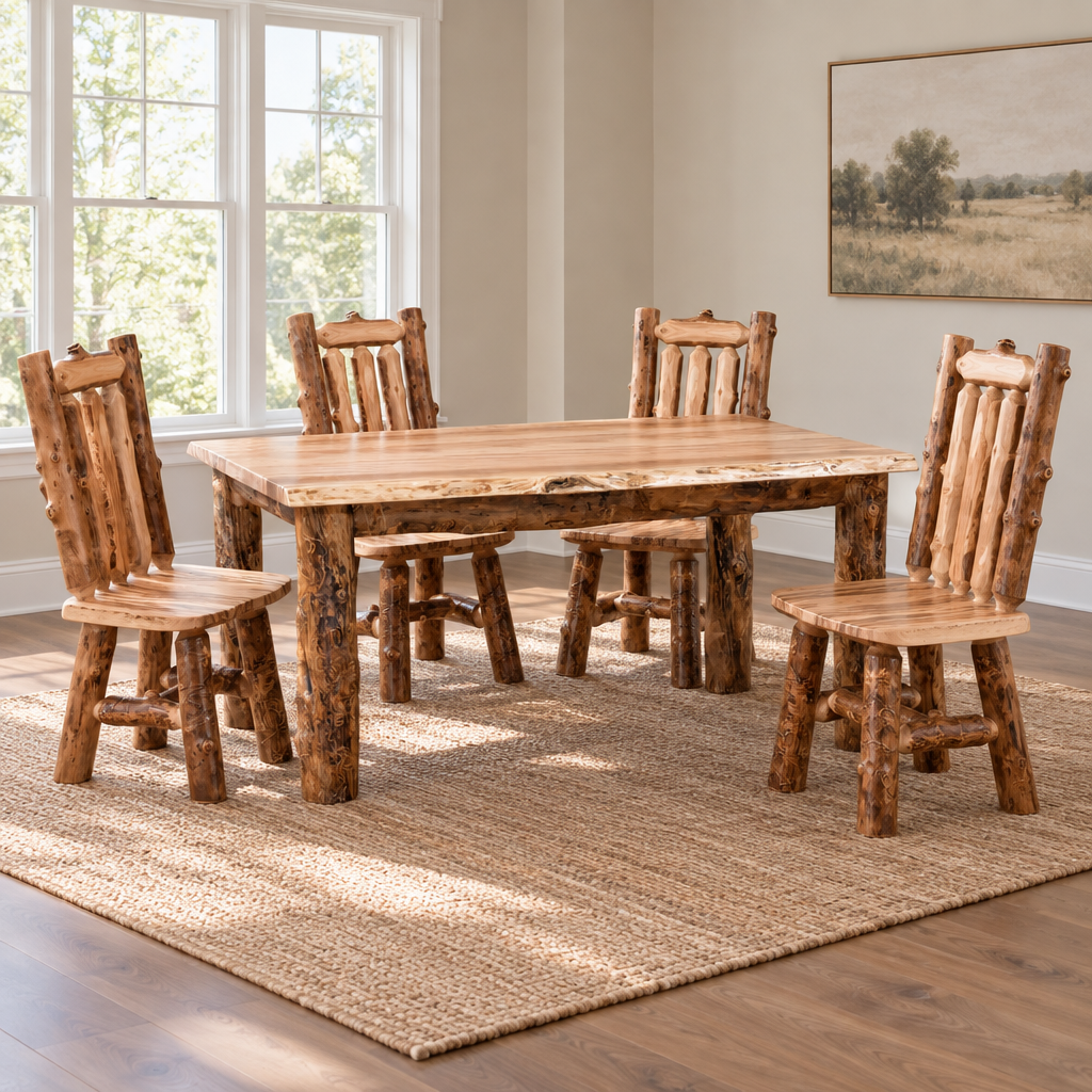Amish Clearwater Live Edge Dining Table shown in the dining room of a transitional home