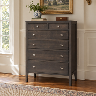 Amish Chelsea Modern Bedroom Chest of Drawer shown in the bedroom of a traditional colonial home