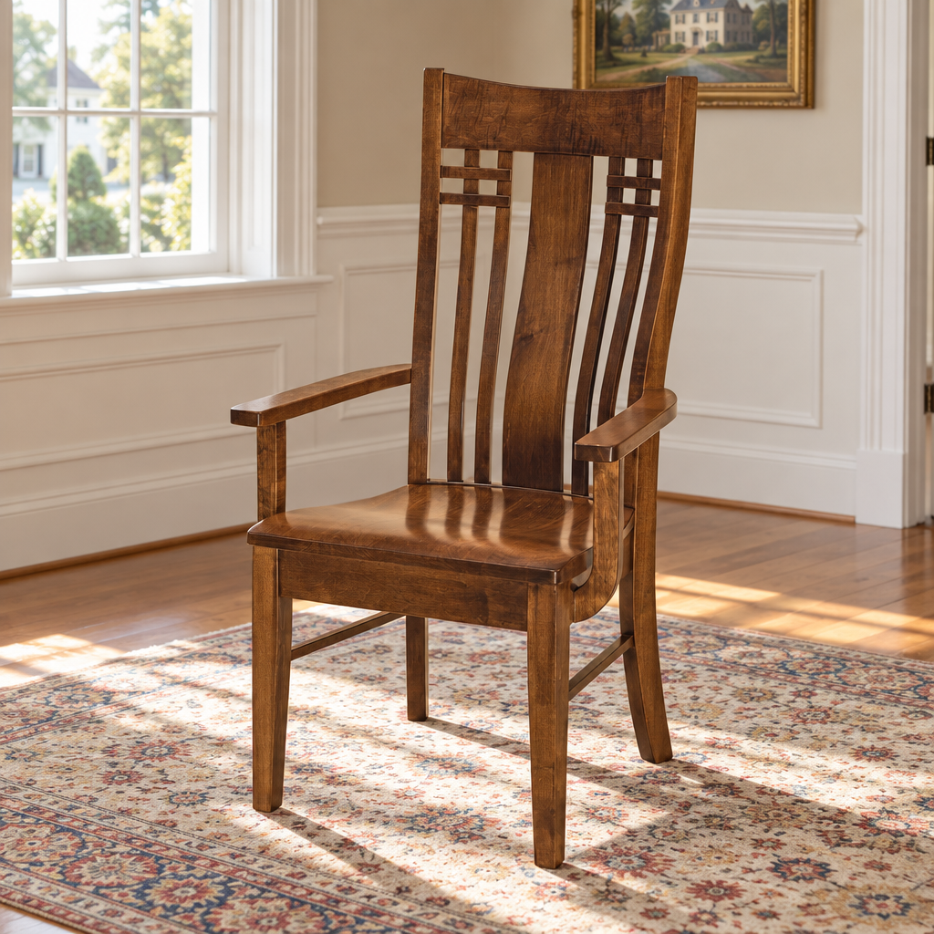 Amish Bennett Arm Dining Chair shown in the dining room of a traditional colonial home