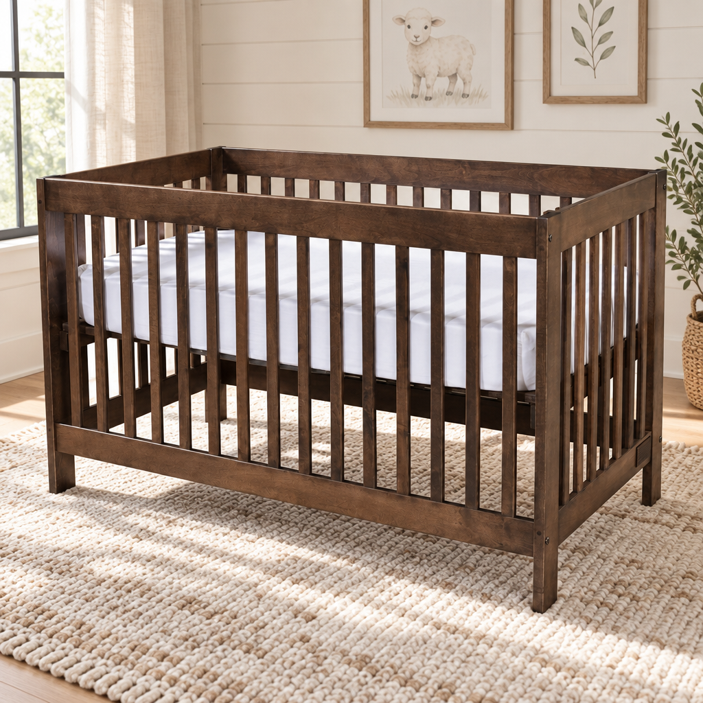 Prudence Amish 4 in 1 Convertible Baby Crib shown in the nursery of a modern farmhouse home