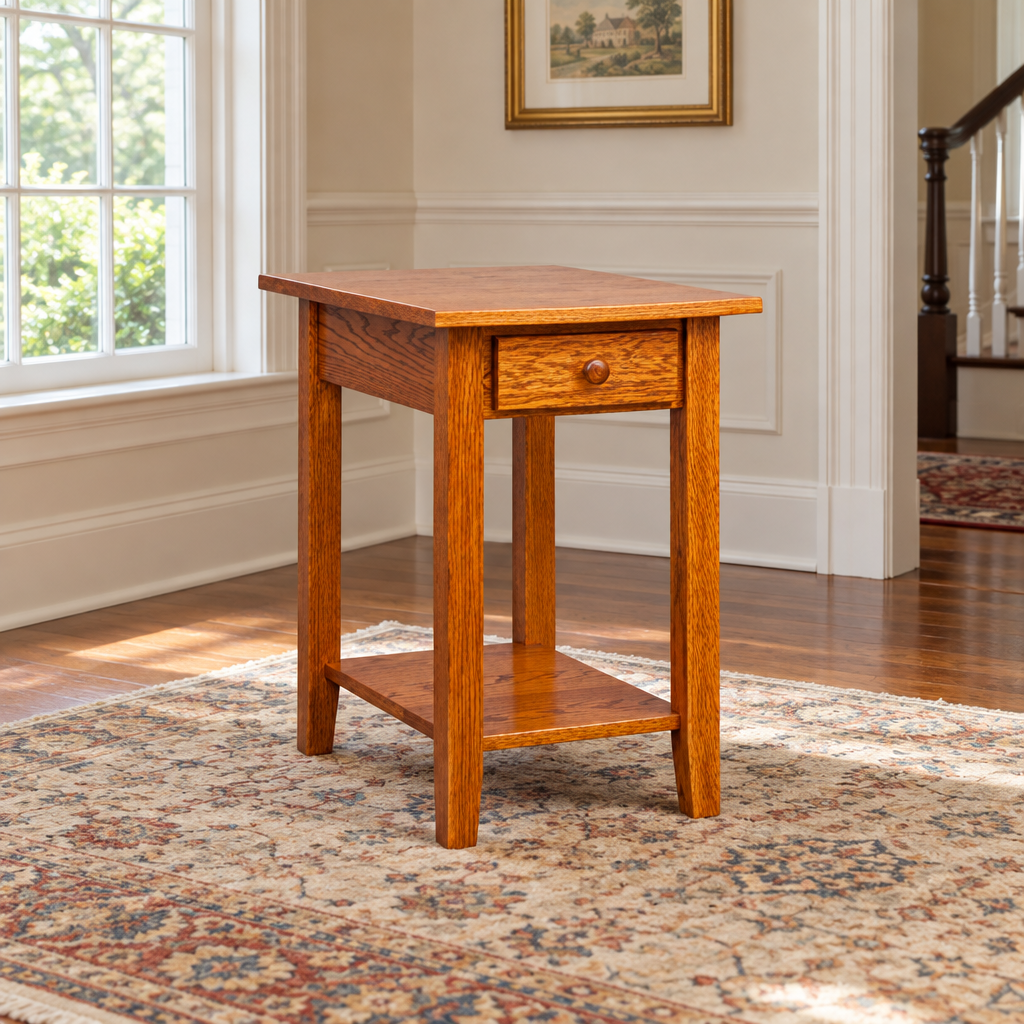 Amish Shaker 16" Chairside Table shown in the living room of a traditional colonial home