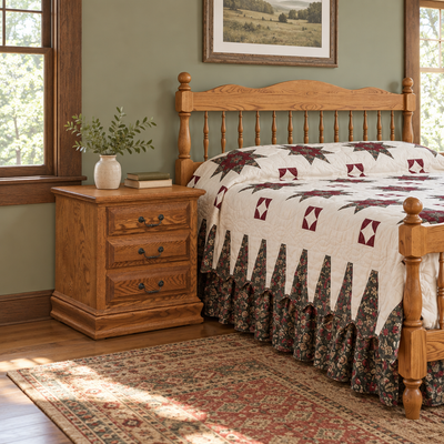 Eden Amish Solid Wood Royal 3-Drawer Nightstand shown in the bedroom of a craftsman bungalow home