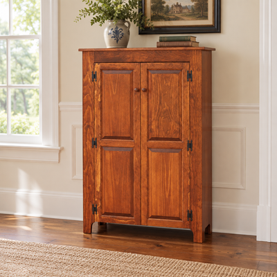 Amish 2 Door Jelly Cupboard shown in the living room of a traditional colonial home