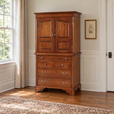 Amish Wellington Armoire shown in the bedroom of a traditional colonial home