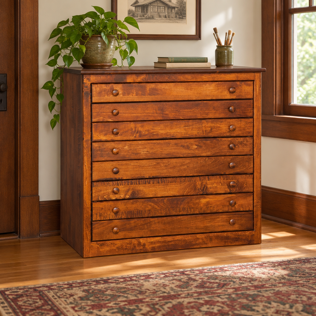 Amish Flat File Cabinet shown in the home office of a craftsman bungalow home