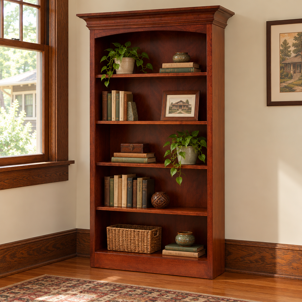 Amish Hampton Solid Wood 72" Bookcase shown in the home office of a craftsman bungalow home