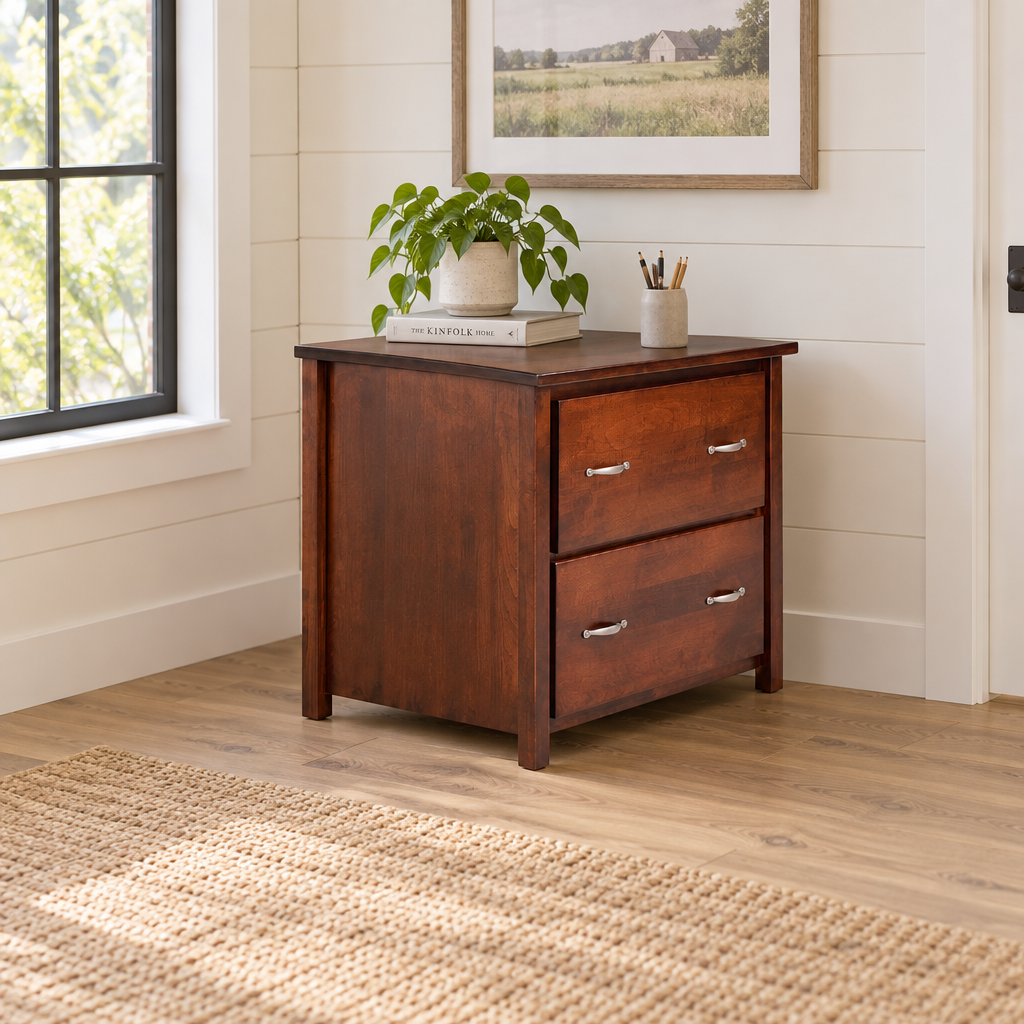 Amish Eshton Lateral File Cabinet shown in the home office of a modern farmhouse home