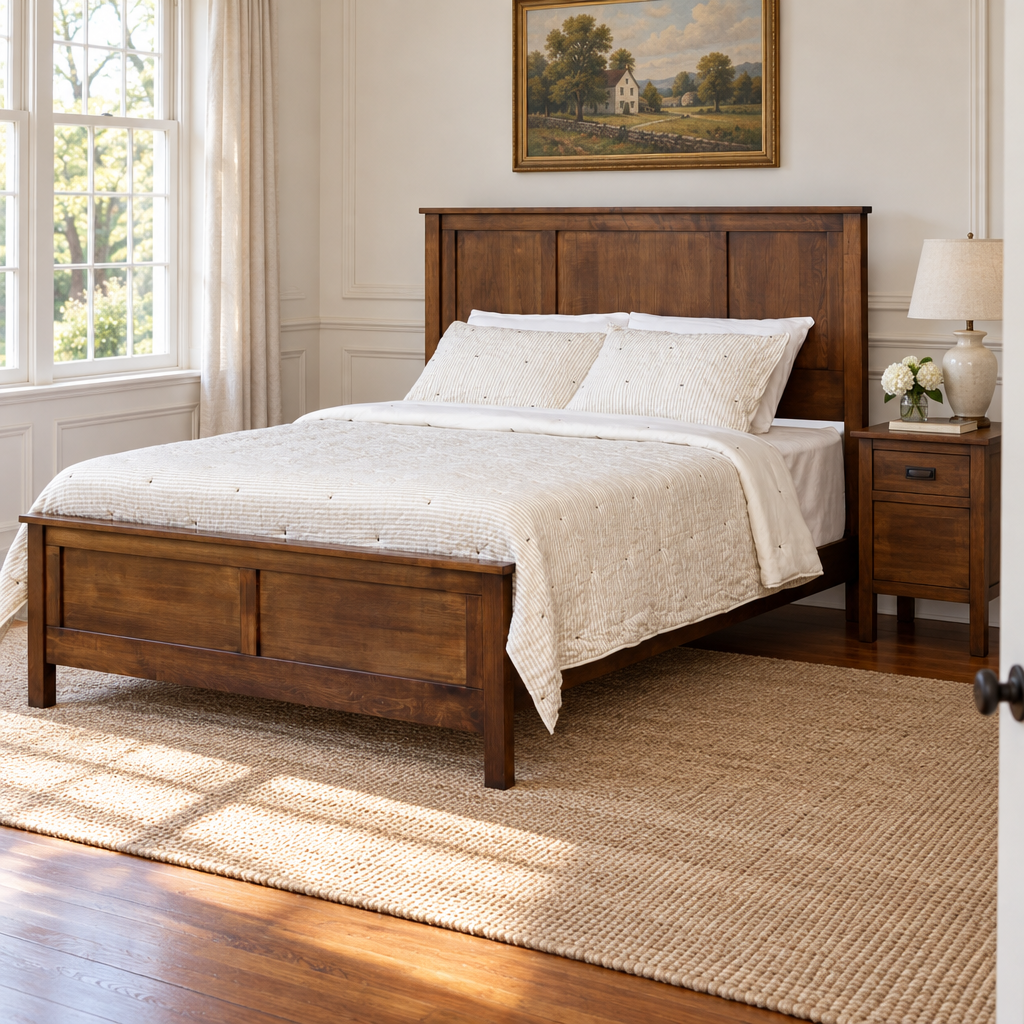 Amish Wynmoor Panel Bed with Foot Drawers shown in the bedroom of a traditional colonial home
