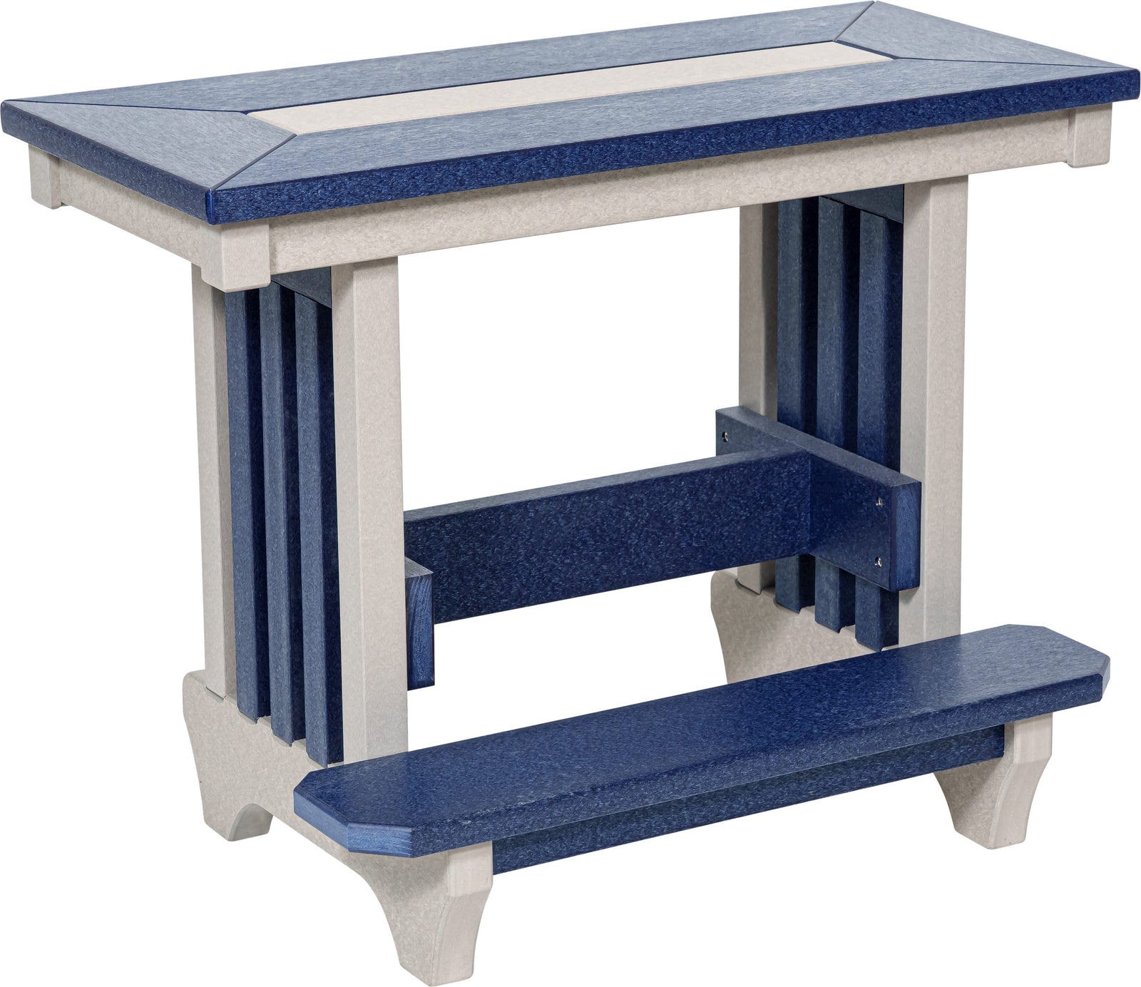32 inch Mission counter height poly bench with footrest, patriot blue and light gray